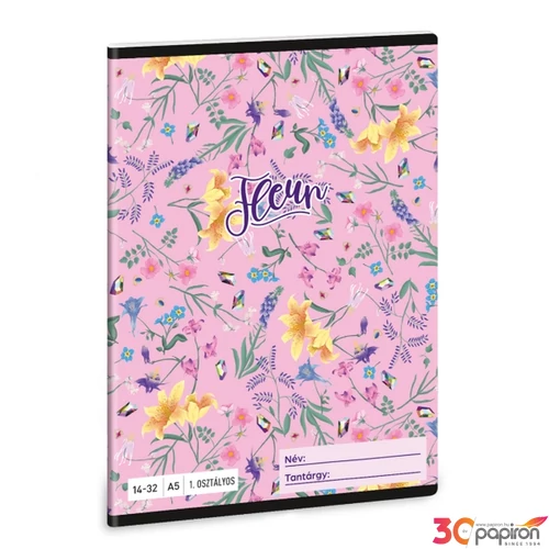 Füzet 14-32 A5 vonalas Ars Una Fleur (5366) 24 virág 53583499 1.osztályos füzet prémium minős