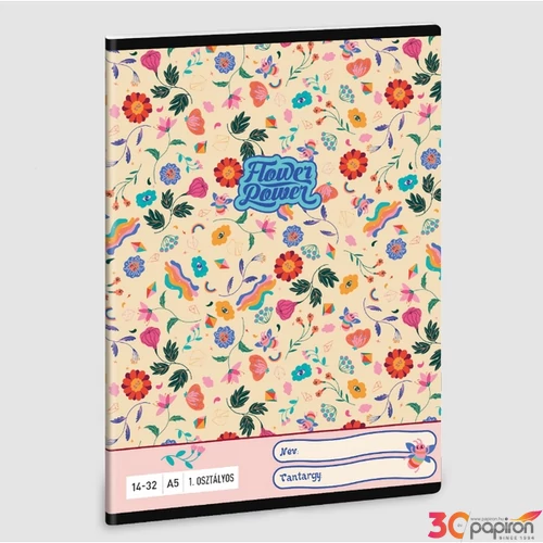 Füzet 14-32 A5 vonalas Ars Una Flower Power (5260) 23 53583499 1.osztályos füzet prémium minős