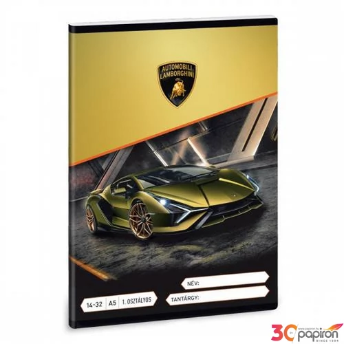 Füzet 14-32 A5 vonalas Ars Una Lamborghini (5066) 21 53583499 1.osztályos füzet prémium minős