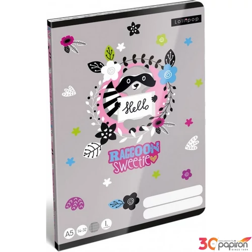 Füzet 14-32 A5 vonalas Lizzy Lollipop-Raccoon Sweetie 21' 1. osztályos füzet