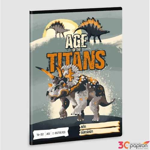 Füzet 16-32 A5 vonalas Ars Una Age of the Titans (5261) 23 dínó 53593498 2.osztályos füzet prémium minős