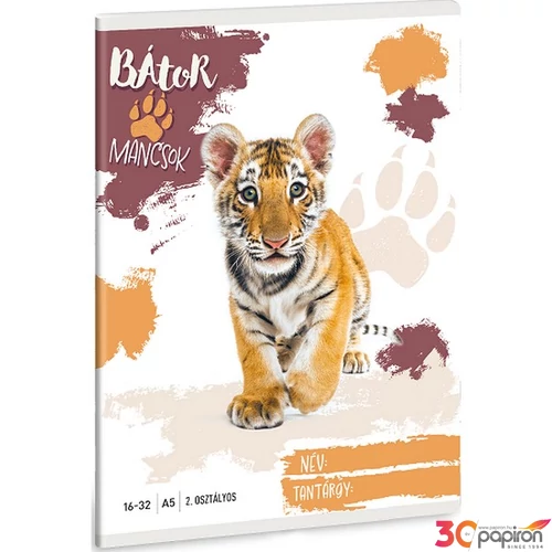 Füzet 16-32 A5 Vonalas Ars Una Bátor Mancsok-Tigris (5501) 25 53593498 2.osztályos füzet prémium minős