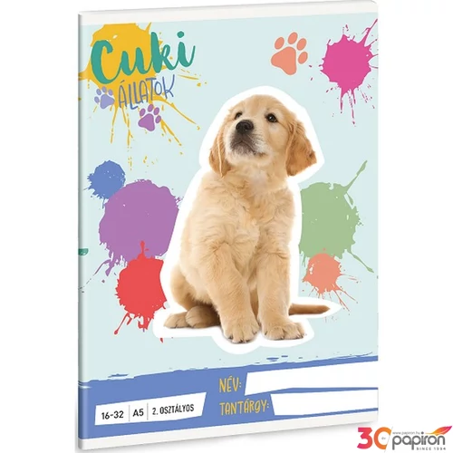 Füzet 16-32 A5 Vonalas Ars Una Cuki-Golden Retriever (5495) 25 53593498 2.osztályos füzet prémium minős