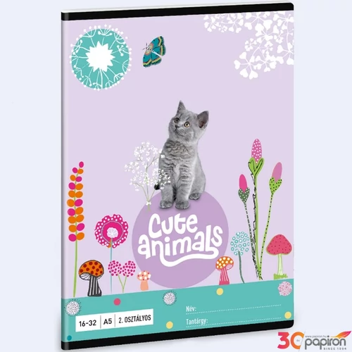 Füzet 16-32 A5 vonalas Ars Una Cute Animals-kitten (5368) 24 cica 53593498 2.osztályos füzet prémium minős
