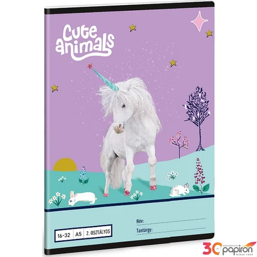 Füzet 16-32 A5 Vonalas Ars Una Cute Animals Unicorn (5448) 25 53593498 2.osztályos füzet prémium minős