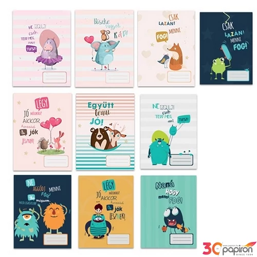 Füzet 16-32 A5 vonalas pd kisalakú Monsters vegyes 
