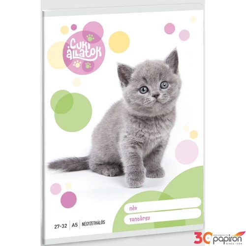 Füzet 27-32 A5 kockás Ars Una Cuki-Brit Röv. Sz. Macska (5305) 23 53633057 prémium füzet négyzethálós