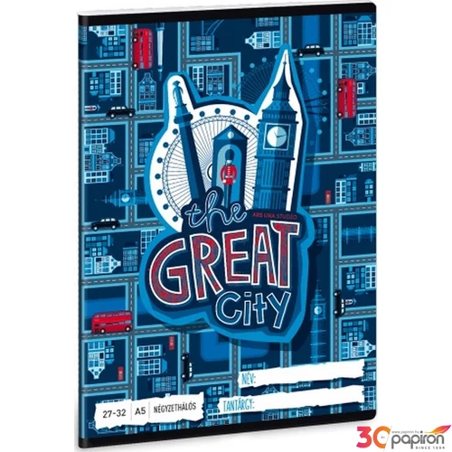 Füzet 27-32 A5 kockás Ars Una The Great City - Város 19 93638999 prémium füzet négyzethálós