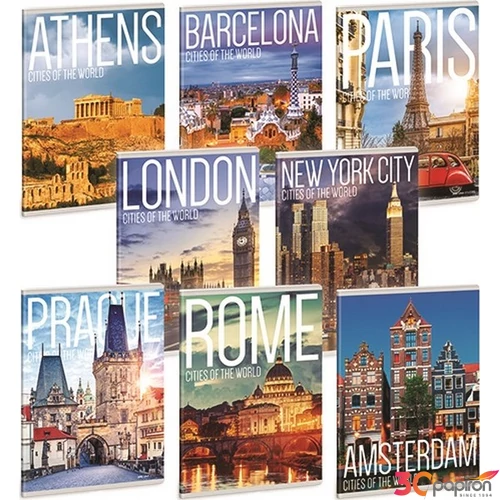 Füzet 27-40 A5 kockás Ars Una Extra kapcsos Cities Of The World 53141033 prémium füzet négyzethálós