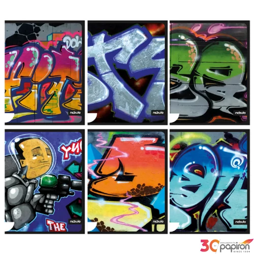 Füzet 80-40 A4 sima Nebulo tűzött, prémium, Graffiti minták