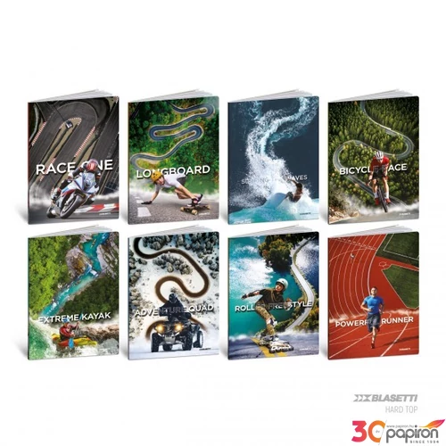 Füzet  A/4 BLASETTI vonalas Sport Track Ht 2025 42L Kemény Fedeles9064