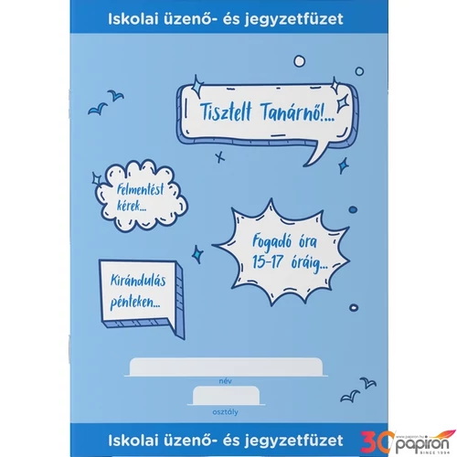 Füzet tűzött A5 üzenő 32 lap ICO kék