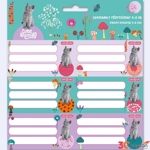 Füzetcímke Ars Una 3x6db 24'' Cute Animals-kitten (5368) 24 cica 53833686 Öntapadós - egy csomagban külön