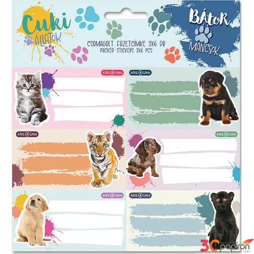 Füzetcímke Ars Una 3X6db 25' Cuki Állatok 53834942 Öntapadós - egy csomagban külön