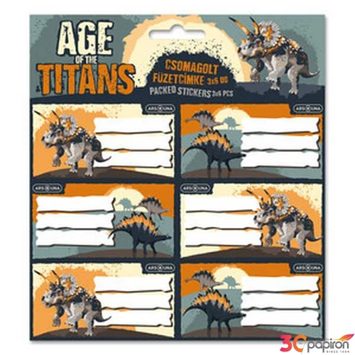 Füzetcímke Ars Una 3x6db Age of the Titans (5261) 23 dínó 53832610 Öntapadós - egy csomagban külön