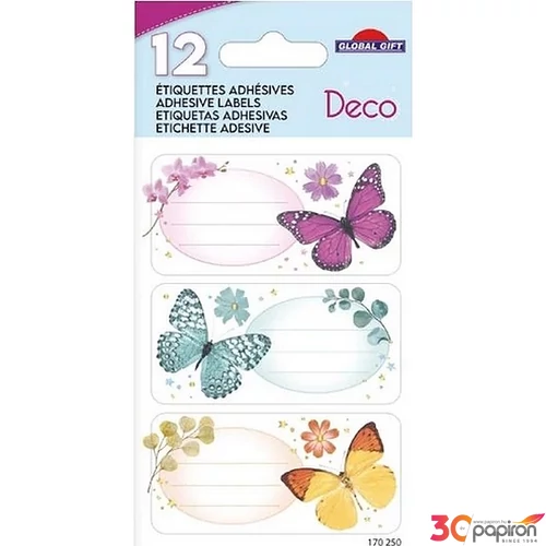 Füzetcímke Etiq.Deco Pillangós 12db/csomag 