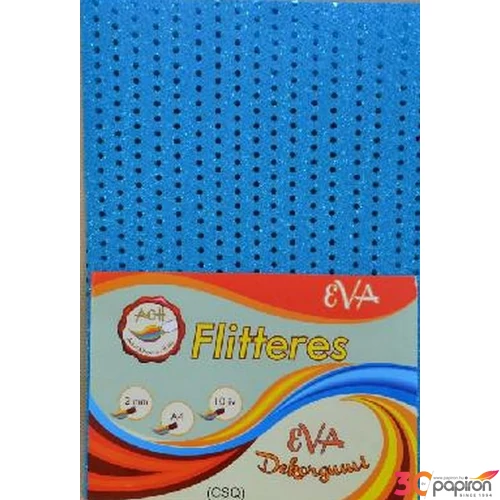 Dekorgumi flitter es vil.kék 2mm, A4 EVA gumilap flitter es