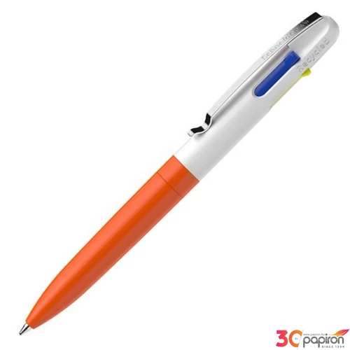 Golyóstoll 0,5mm Schneider nyomógombos, négyszínű, Take 4 Neon, narancs-fehér