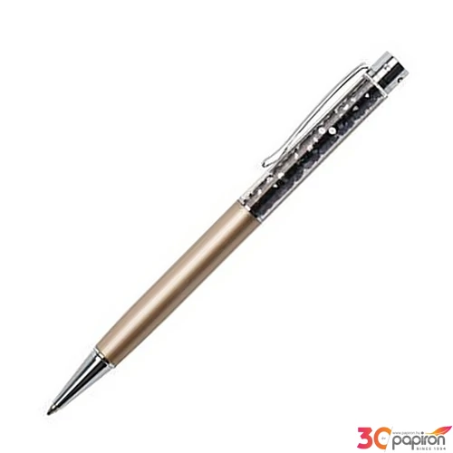 Golyóstoll arany felül fekete SWAROVSKI® kristályokkal töltve 14cm ART CRYSTELLA®