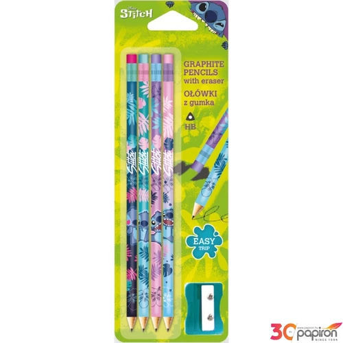 Grafitceruza HB Stitch háromszög radírral 4 db/bliszt Colorino