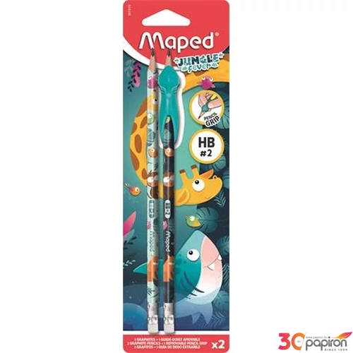 Grafitceruza HB Maped radírral, háromszögletű, ceruzafogóval Jungle Fever, kétféle minta