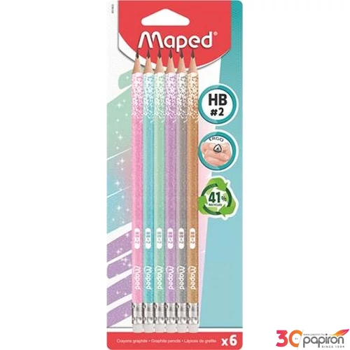 Grafitceruza HB Maped Radírral, Háromszögletű Black`Peps Glitter Deco
