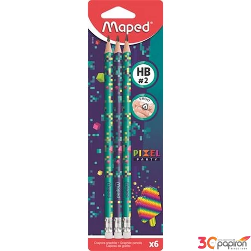 Grafitceruza HB Maped radírral, háromszögletű, Pixel Party 6 darab