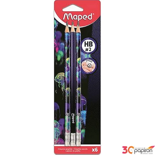 Grafitceruza HB Maped radírral, háromszögletű,Deepsea Paradise 6 darab