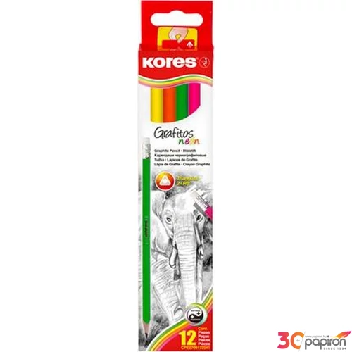 Grafitceruza HB radírral Kores háromszögletű, KORES Neon IK92306