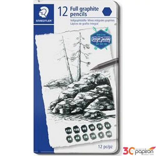 Grafitrúd készlet Staedtler fém doboz, hatszögletű, 12 darabos Mars Lumograph
