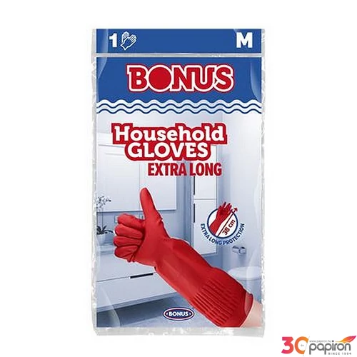 Gumikesztyű háztartási latex extra hosszú 38cm M méret BONUS piros