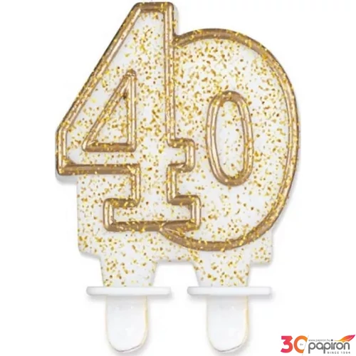 Party gyertya számos 40 fehér-arany szegős glitteres számgyertya Szülinapi - évfordulós tortadísz