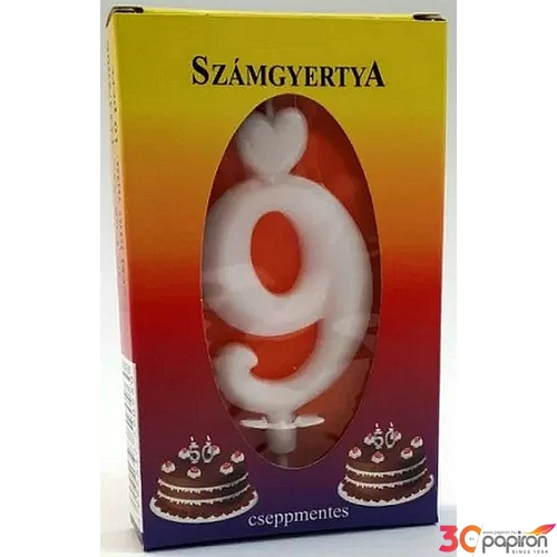 Party gyertya számos 9 fehér szívecskés számgyertya Szülinapi - évfordulós tortadísz