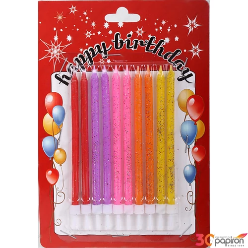 Party gyertya szülinapi szett 10db színes glitteres tortagyertya [5996524051138] Happy Birthday!
