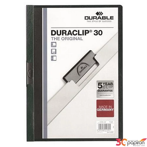 Gyorsfűző klipes A4 DURABLE DURACLIP 30 sötétzöld