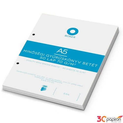 Gyűrűskönyv betét A5 Boxer 70gr sima 50lap/csomag