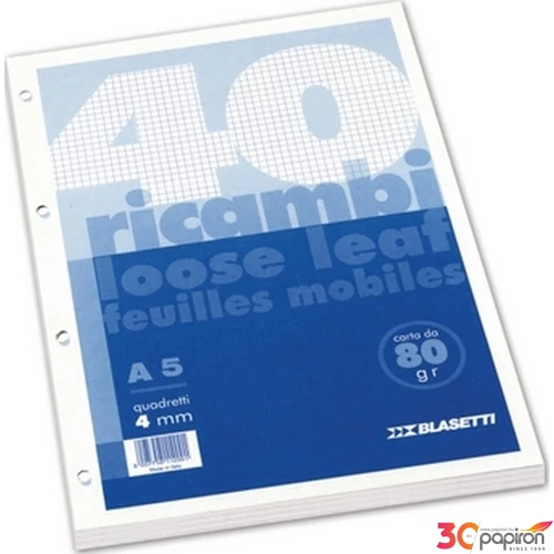 Gyűrűskönyv betét A/5 kockás Blasetti Ricambi -1197- 40 lap FEHÉR