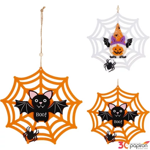 Halloween dekor akasztós filc pókháló 220220x12mm, 4 mintában ajtó ablak dekor kpm25
