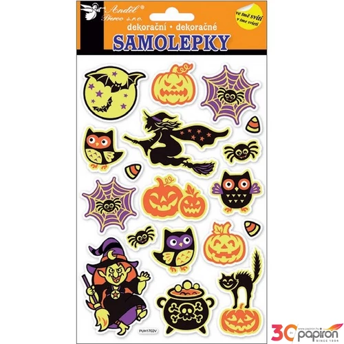 Halloween matrica dekor Samolepky, 21x14cm floureszkáló Halloween mintás matrica dekoráció!