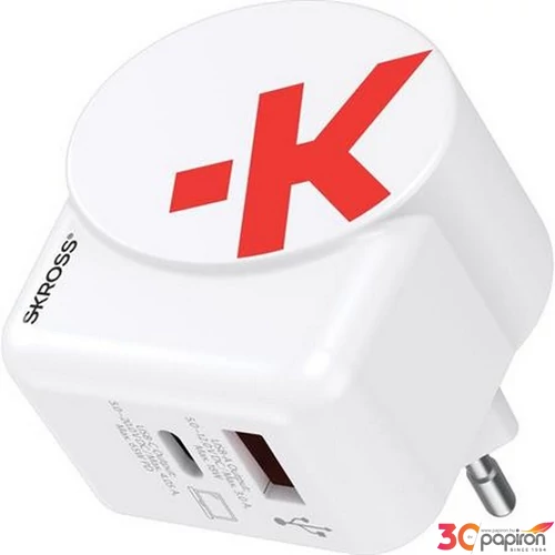 Hálózati töltő 1xUSB-A 1xUSB-C PD 65W GaN USB-C kábel SKROSS