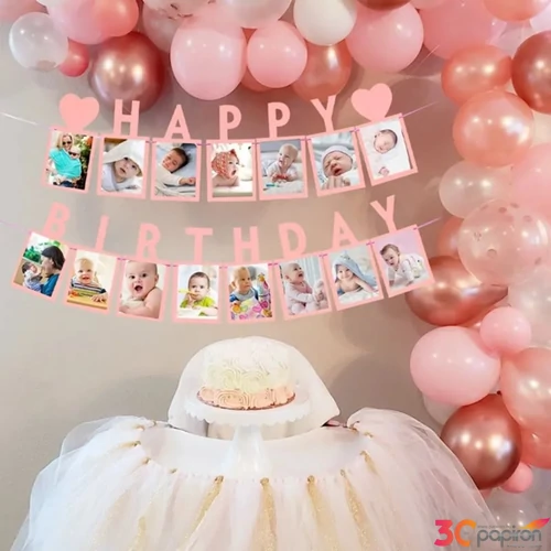 Party Happy birthday fűzér Fénykép tartós pink, 3 m