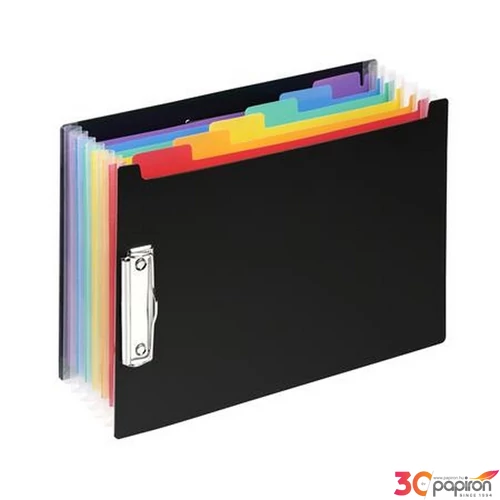 Harmónika mappa VIQUEL felírótáblával, 6 rekeszes fekete Rainbow Class