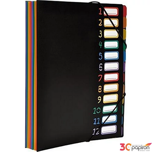 Harmonika mappa VIQUEL Rainbow Class 12rekesz PP gumis fekete VIQUEL 118967-05