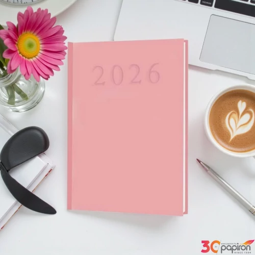 Határidőnapló A/5 2026 napi agenda Standard pink rózsaszín fehérlapokkal