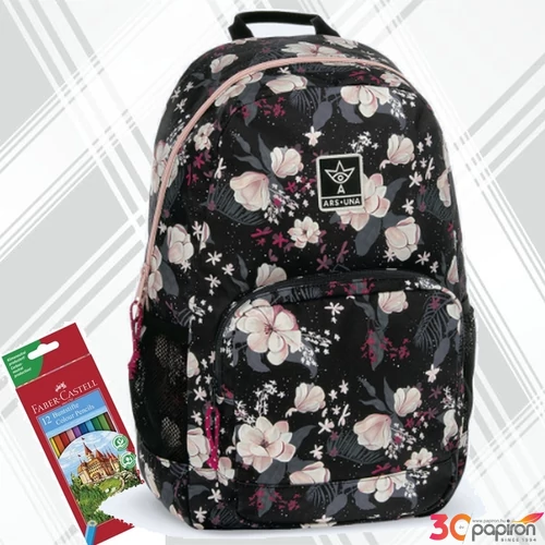 Ars Una hátizsák 24'' AU-14 Flowery black (5374) 55843744 Praktikus kamaszoknak zsebbel l