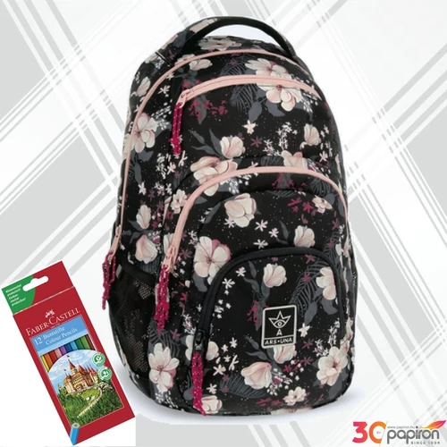 Ars Una hátizsák 24'' AU-2 25LFlowery black (5374) 54853744 Praktikus kamaszoknak zsebbel l
