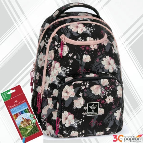 Ars Una hátizsák 24'' AU-6 26L Flowery black 3év garancia 55043748 Praktikus kamaszoknak zsebbel l