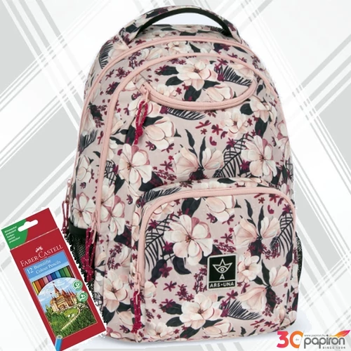 Ars Una hátizsák 24'' AU-6 26L Flowery pink 3év garancia 55043755 Praktikus kamaszoknak zsebbel l