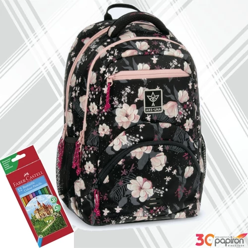 Ars Una ergonómikus hátizsák 2 27L Flowery black (5374) 24 55833745 prémium 3év garancia