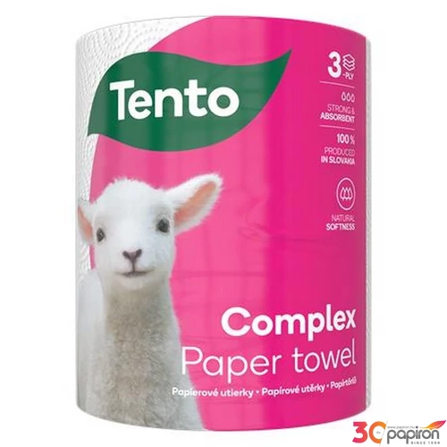 Háztartási papírtörlő tekercses, 3 rétegű, 220 lap TENTO "Complex", fehér
